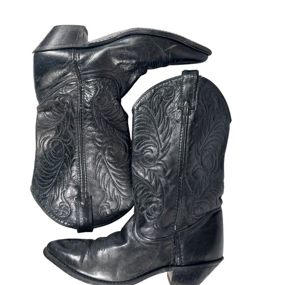 ACME! BLACK GENUINE LEATHER FANCY STITCHED WESTERN COWBOY POINTY BOOTS! SZ 7.5M - Picture 6 of 11